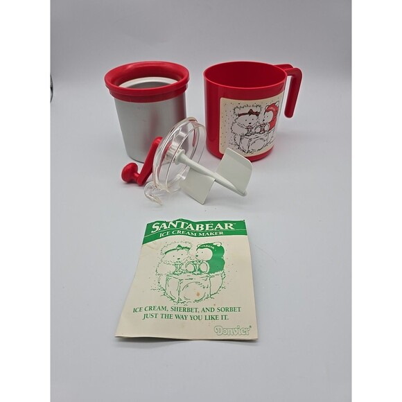 Donvier Manual Hand Crank Ice Cream Maker Half-Pint Santa Bear Red 1987 - Picture 6 of 8